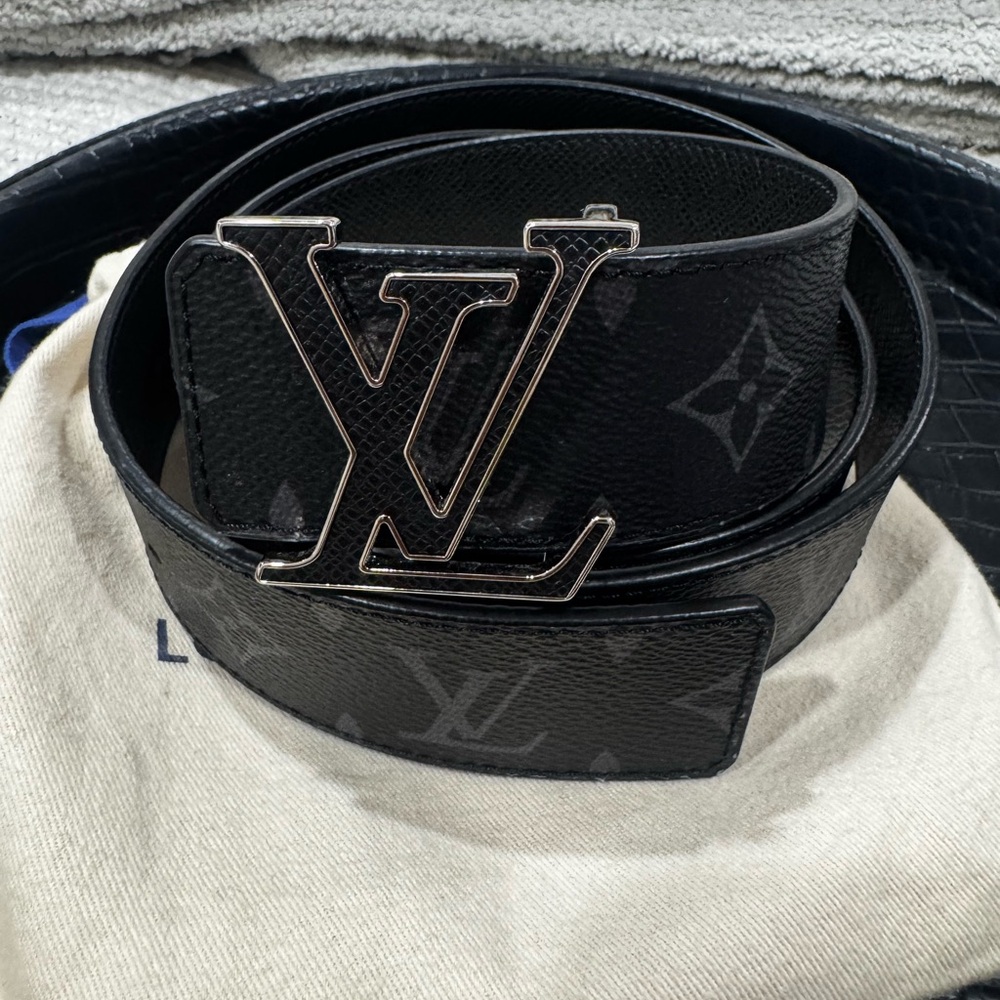 Louis Vuitton Monogram Black Belt with Silver Buckle